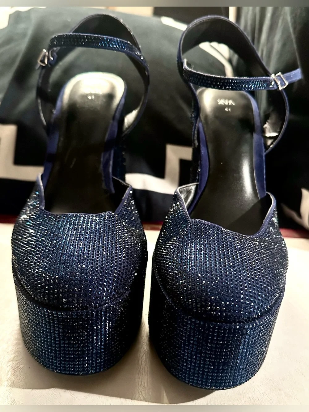 Zara Sparkling Navy Platform Mary Jane Heels
